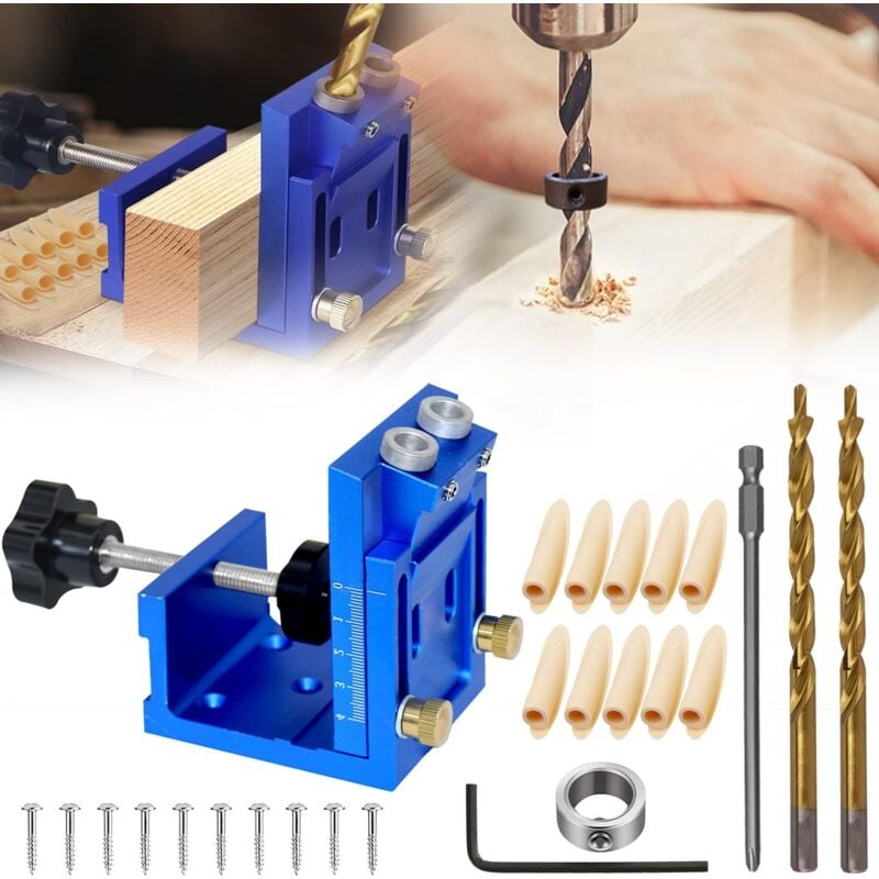 foto del prodotto gotrays 6 pezzi kit di foratura jig set, guida di foratura regolabile 9mm foratura, jig di foratura obliqua per il posizionamento dei fori per la