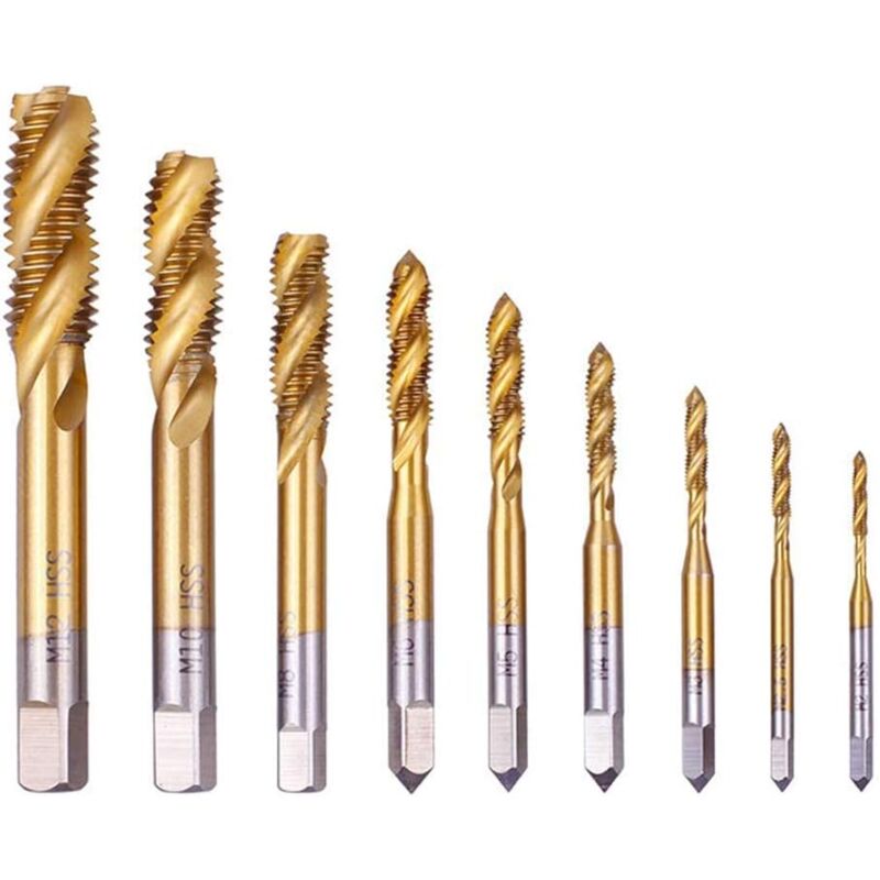 foto del prodotto gotrays 9 pezzi maschi hss maschi a spirale flauto maschiatura filettatura maschi a mano per macchina m2 m2.5 m3 m4 m5 m6 m8 m10 m12 inserto