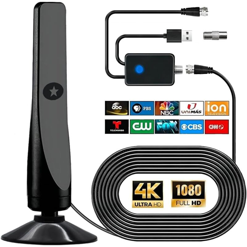 foto del prodotto gotrays antenna tv digitale, potente antenna hdtv interna ed esterna con amplificatore, antenna tv con ricezione a 360 e 50 miglia, supporto 4k