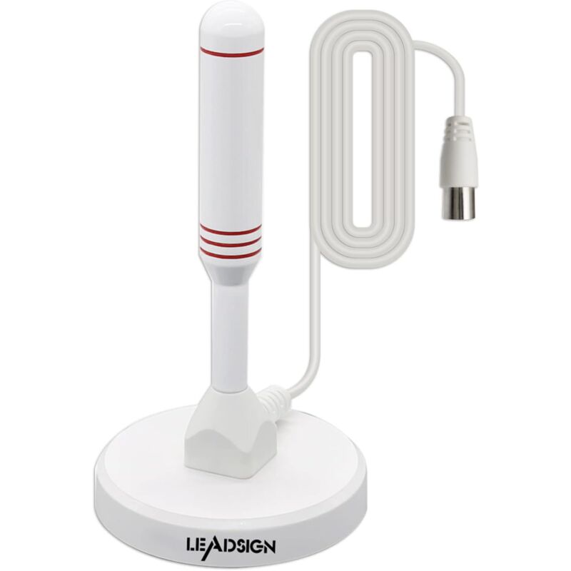 foto del prodotto gotrays antenna tv portatile per interni esterni con base magnetica, ricezione a 360 , antenna tv digitale freeview, 4k 1080p vhf uhf bianco 