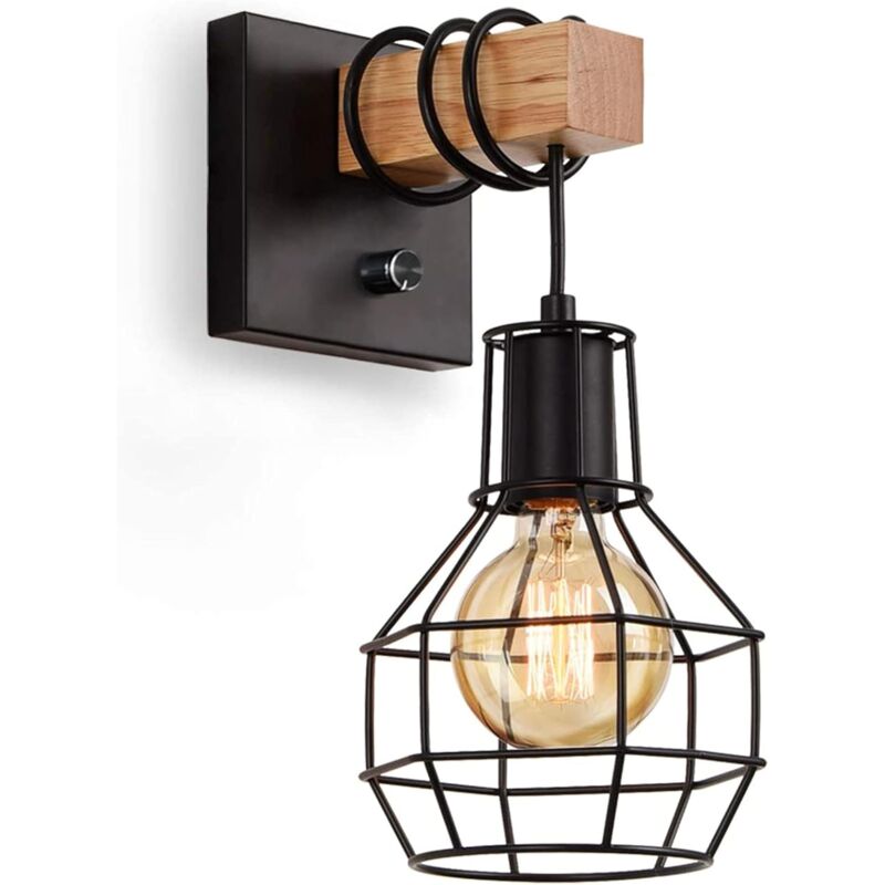 foto del prodotto gotrays applique da parete industriale per interni, gabbia vintage dimmerabile con interruttore, nero e27 senza lampadina 
