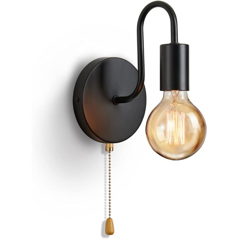 foto del prodotto gotrays applique vintage e27 attacco standard lampada industriale in metallo per interni con interruttore senza lampadina, nero 
