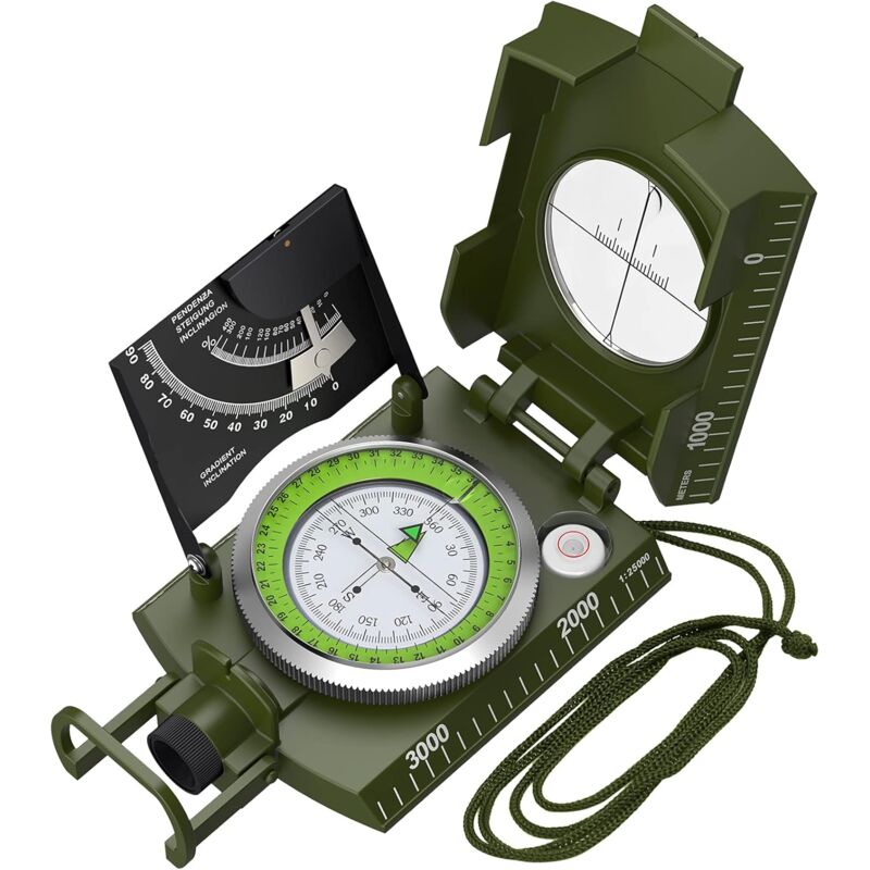 foto del prodotto gotrays bussola militare multifunzionale americana ad alta precisione per esterni, verde, 10x6,6x3,3 cm
