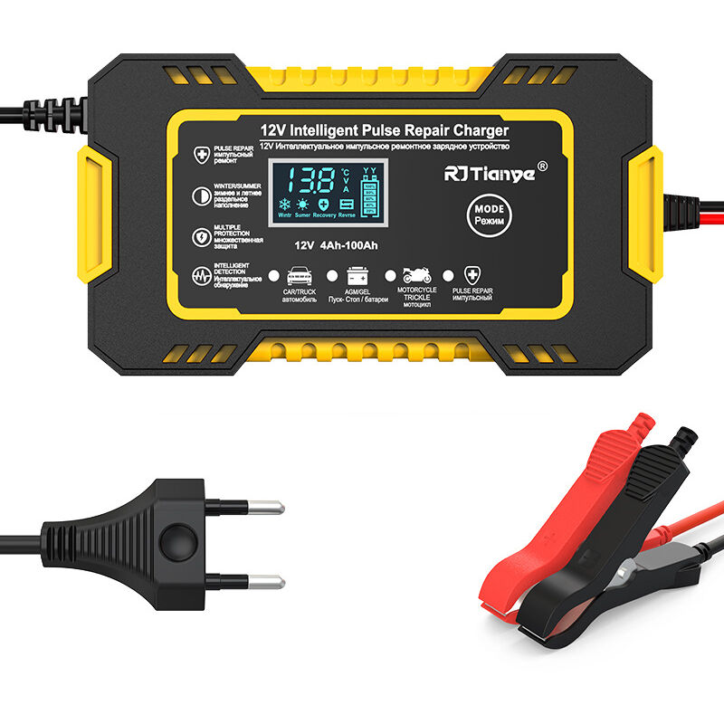 foto del prodotto gotrays caricabatterie intelligente 12v 6a, caricabatteria manutentore e funzione di riparazione automatica per auto, moto, camion