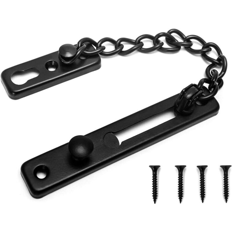 foto del prodotto gotrays catena di sicurezza per porte strette, antifurto, a molla, limitatore per porte interne con viti, acciaio inossidabile, finitura nero