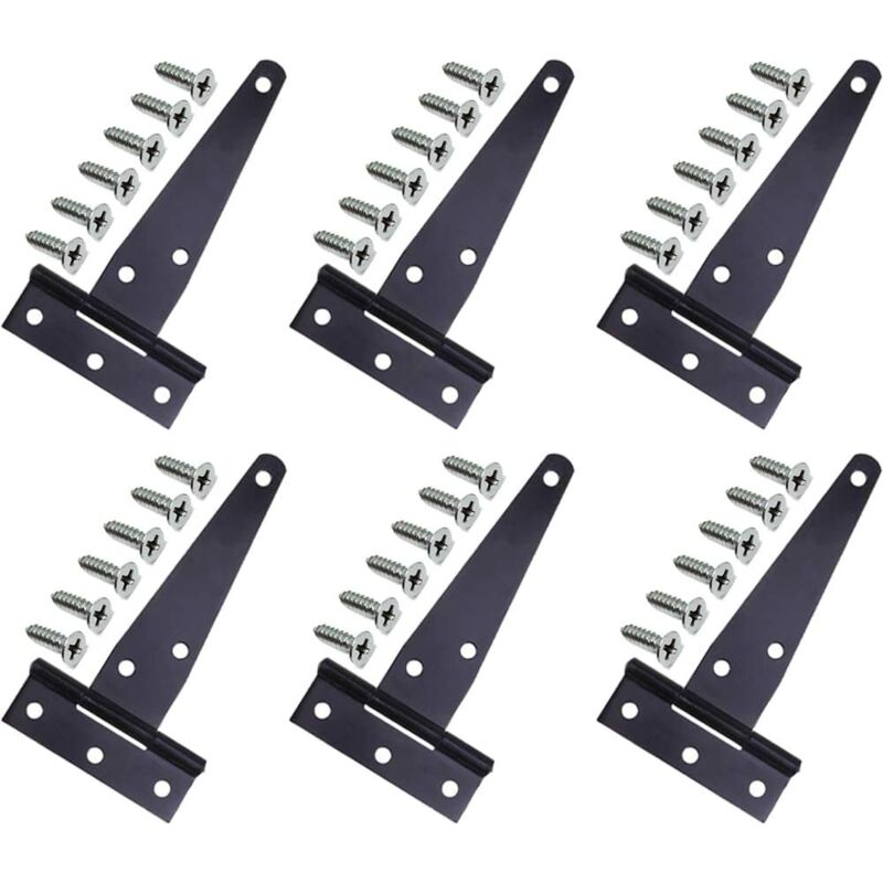 foto del prodotto gotrays - cerniere per porte pots, 6 pezzi cerniere a t nere, cuscinetti per porte a cerniera a t, cerniere a t per impieghi gravosi, con 36 viti per