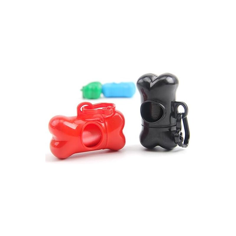 foto del prodotto gotrays confezione da 2 dispenser per sacchetti per escrementi di cani e gatti a forma di osso con 30 sacchetti per escrementi, rosso e nero, 94,5