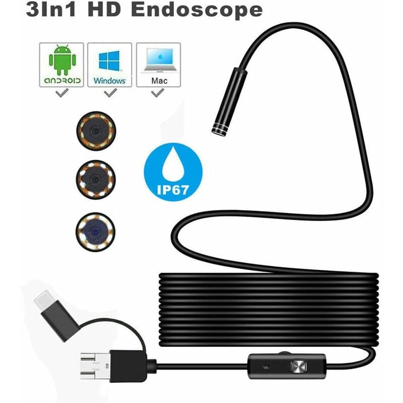 foto del prodotto gotrays endoscopio 3in1 android usb type c ispezione telecamera da 7 mm 6 led hd impermeabile