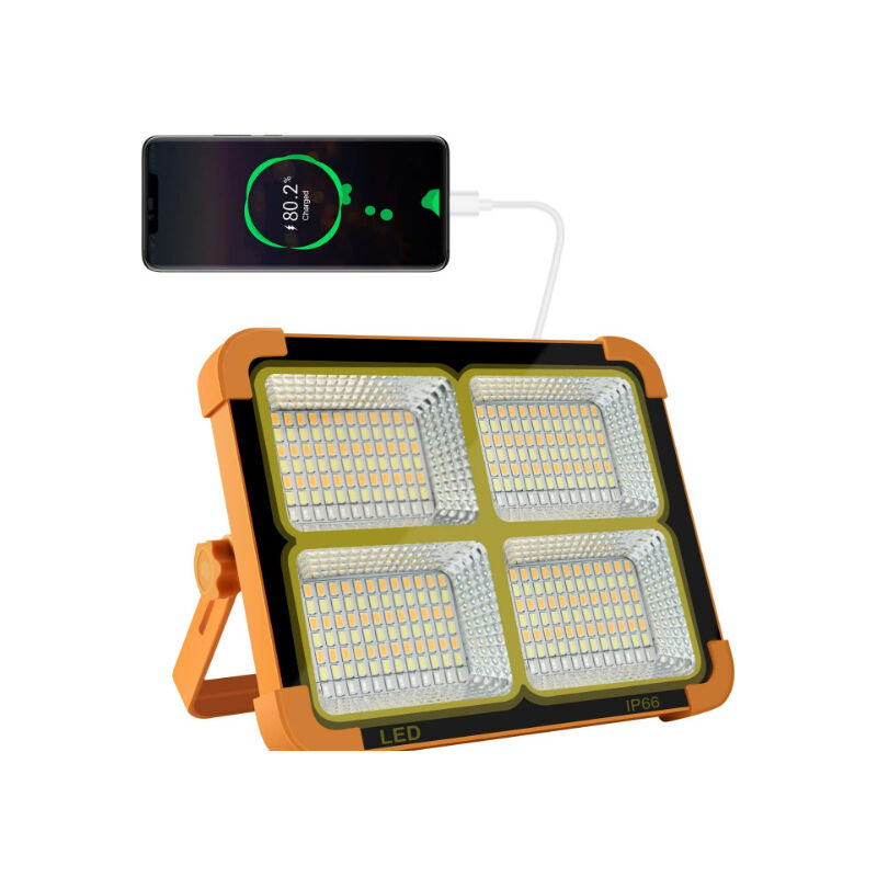 foto del prodotto gotrays faro led ricaricabile, lampada da lavoro portatile con pannello solare, lampada ricaricabile tramite usb, per campeggio, cantiere, garage,