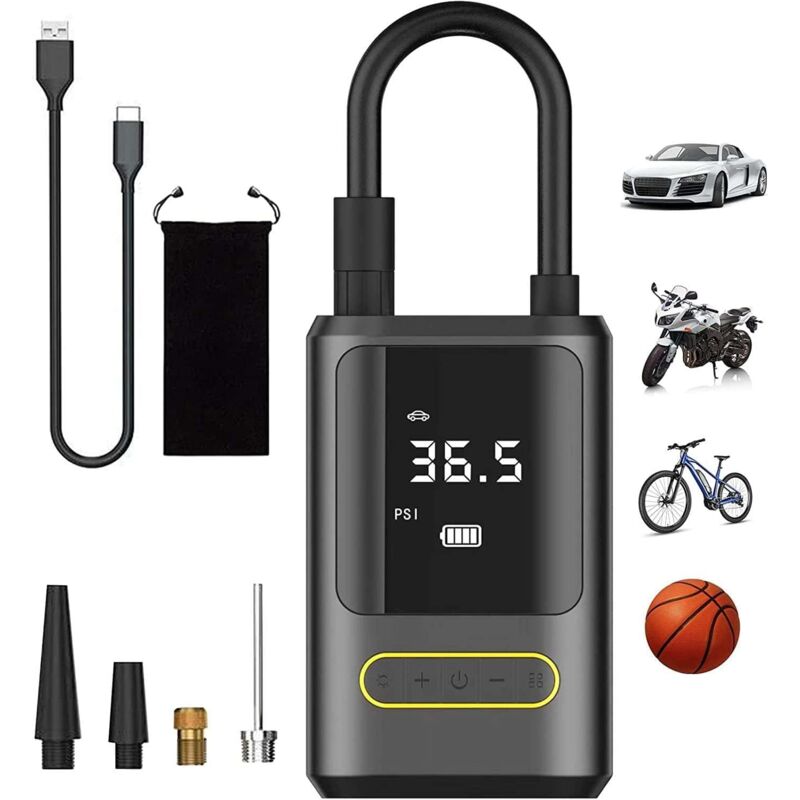 foto del prodotto gotrays gonfiatore elettrico portatile senza fili per pneumatici, pompa dell aria durevole da 150 psi, doppio display lcd, perfetto per pneumatici