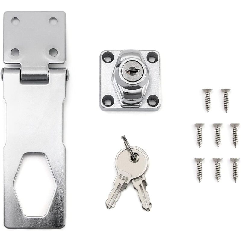 foto del prodotto gotrays hasp, hasp con chiavi e viti per cancello, capannone, porta del garage, 4 10cm, finitura, 1 pz.