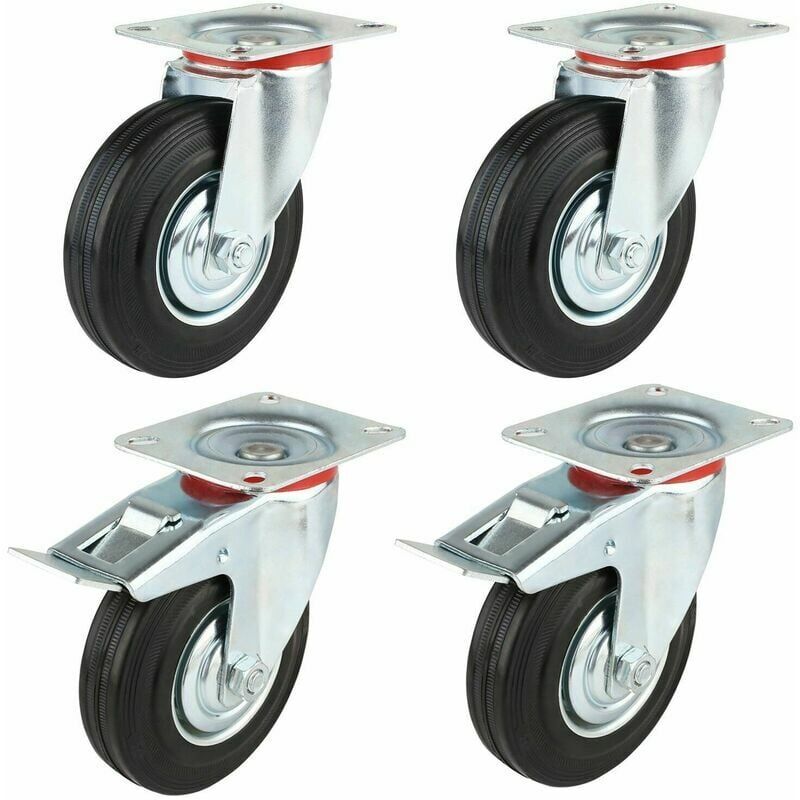 foto del prodotto gotrays homfa 4 pezzi ruote per trasporto, 2 pezzi ruote girevoli, 2 pezzi ruote con freno in gomma 125 mm 