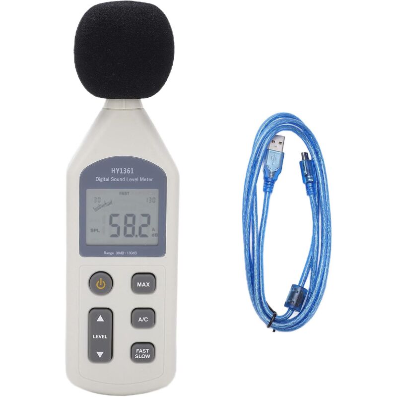 foto del prodotto gotrays hy 1361 misuratore di livello sonoro digitale display lcd monitor portatile di decibel usb registratore di rumore doppia uscita del segnale