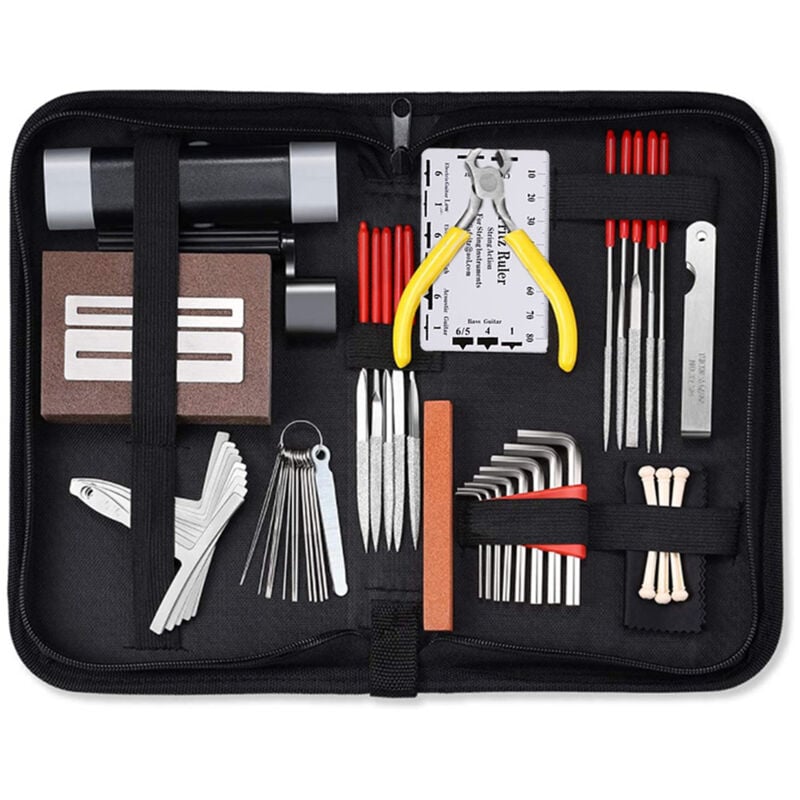 foto del prodotto gotrays kit di manutenzione per riparazione chitarra da 45 pezzi con borsa per il trasporto, strumento per avvolgimento corde, righello per azione