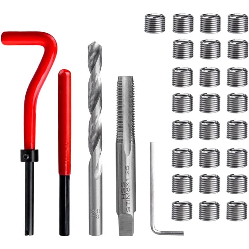 foto del prodotto gotrays kit di riparazione filettature in acciaio inossidabile m8, 30 pezzi di utensili per riparazione filettature con chiave per trapano, inserti