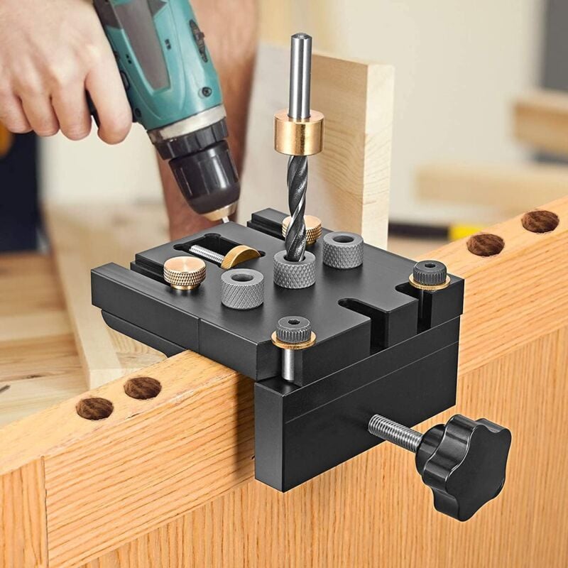 foto del prodotto gotrays kit guida per trapano per lavorazione del legno, 6 8 10 15 mm 3 in 1 kit di strumenti per foratura per lavorazione del legno