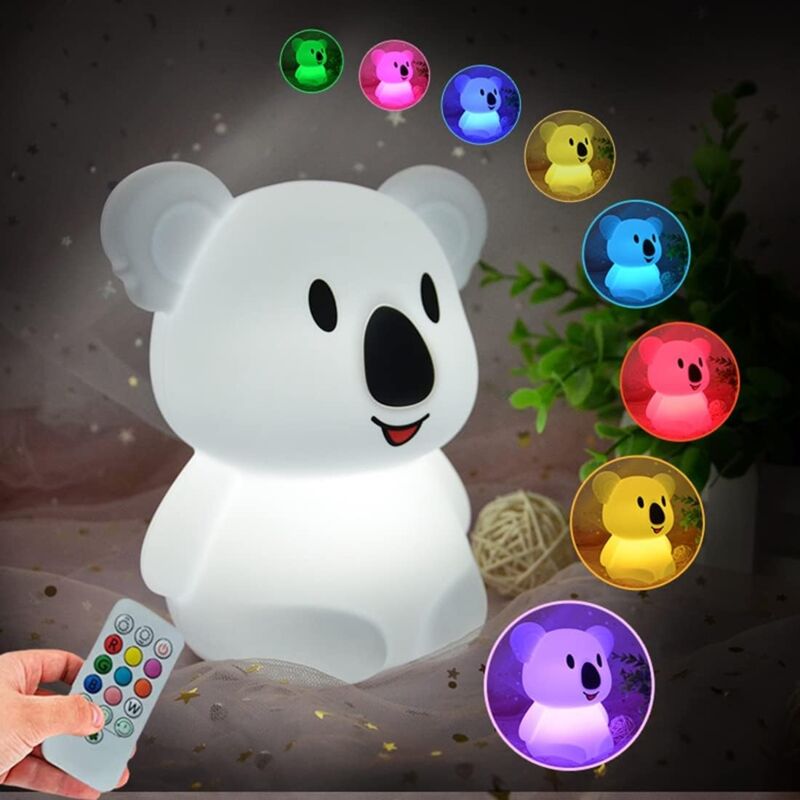 foto del prodotto gotrays koala kids night light, lampada da comodino in silicone lampada da letto per bambini luminosit e colore regolabili, controllo touch e