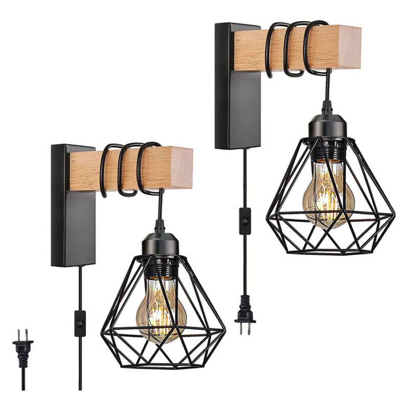 foto del prodotto gotrays lampada da parete retr americana con spina, lampada da parete a gabbia, lampada da comodino per camera da letto con interruttore, luce