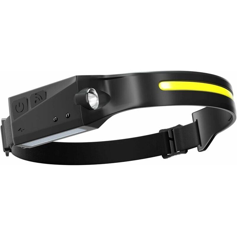 foto del prodotto gotrays lampada frontale a led ricaricabile tramite usb, faro con sensore d onda cob xpe con 5 modalit super luminose, faro impermeabile per