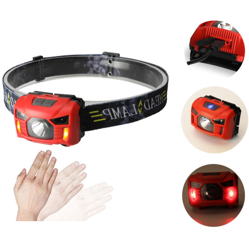 foto del prodotto gotrays lampada frontale ricaricabile a led da 5 w con sensore di movimento corporeo, mini lampada frontale ricaricabile, torcia da campeggio