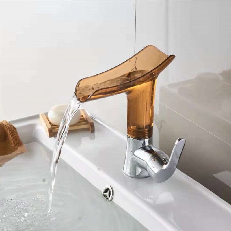 foto del prodotto gotrays lavello a cascata in rame, acqua calda e fredda, mobiletto per il bagno, rubinetto per lavabo da appoggio per la casa, marrone