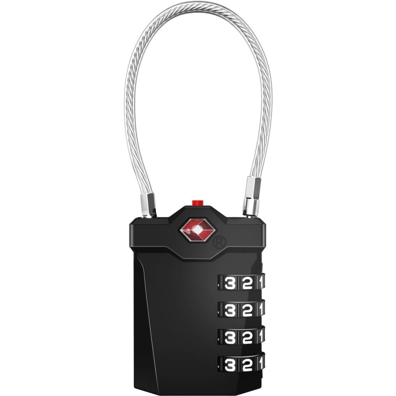 foto del prodotto gotrays lucchetto per bagagli, combinazione tsa a 4 cifre con allarme di apertura, lucchetto per armadietto con cavo per palestra 1 pz, nero 