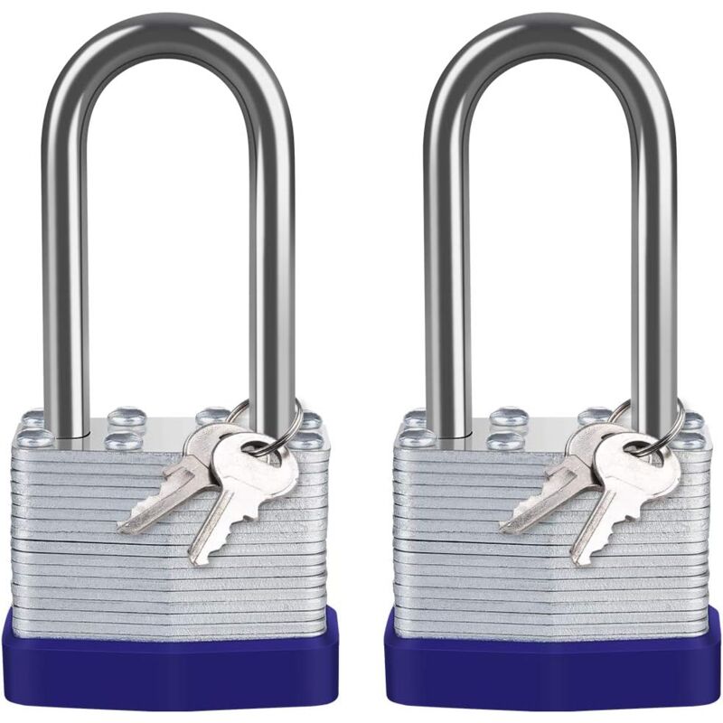 foto del prodotto gotrays lucchetto per esterni in acciaio laminato da 40 mm, confezione da 2 lucchetti impermeabili ad altissima sicurezza, arco in acciaio lungo