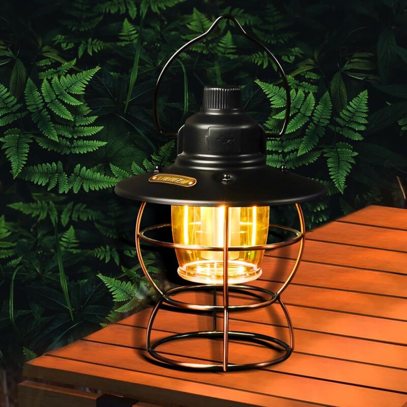foto del prodotto gotrays luce da campeggio a led ricaricabile con luce tricolore regolabile lanterna da campeggio vintage con ricarica usb da 4800 mah con