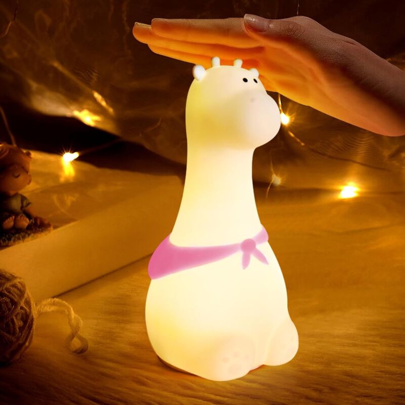 foto del prodotto gotrays luce notturna per bambini, luce notturna a forma di giraffa con batteria, lampada da tavolo a 7 colori, decorazione per camera da letto,