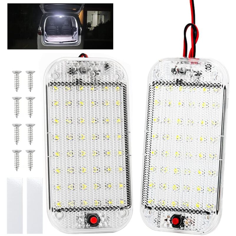 foto del prodotto gotrays luci interne a led per auto, 2 confezioni da 48 led 12v 85v interruttore luci interne per auto, luci interne a led per auto, luce bianca