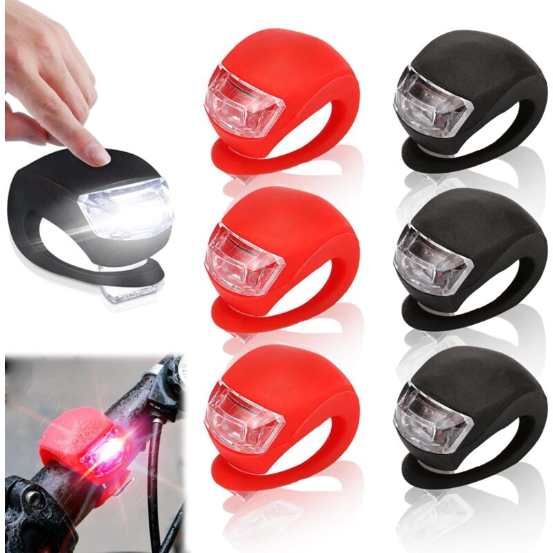foto del prodotto gotrays luci per bici, 6 luci led in silicone per bicicletta, set di luci anteriori e posteriori, lampada per bici per esterni, escursionismo,