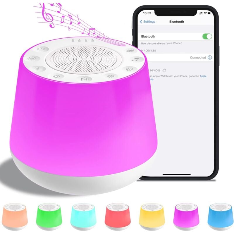 foto del prodotto gotrays macchina per rumore bianco per neonati, macchina per rumore 3 in 1 con luce notturna a 7 colori e 32 suoni rilassanti, timer e funzione di