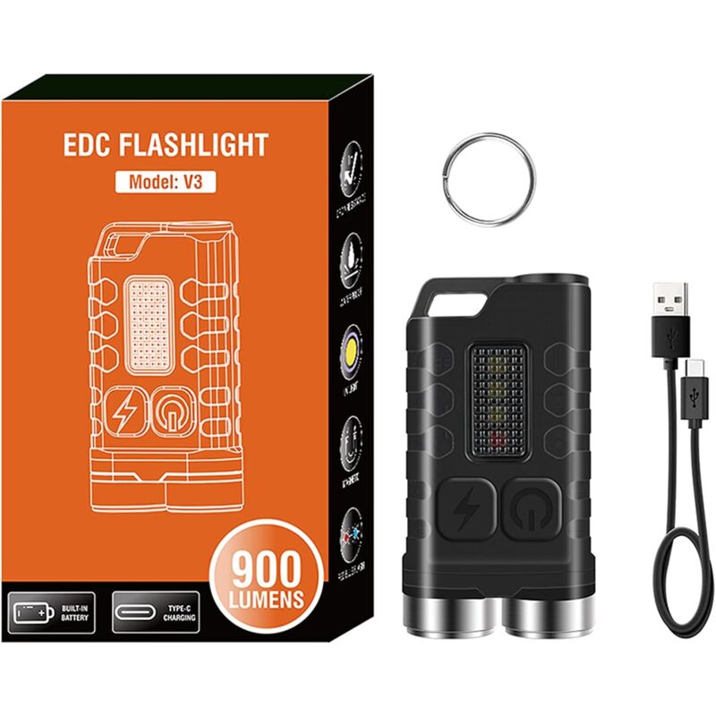 foto del prodotto gotrays mini portachiavi led torcia super luminosa 900 lumen con design a clip per tappo ip65 impermeabile portachiavi torcia usb ricaricabile con