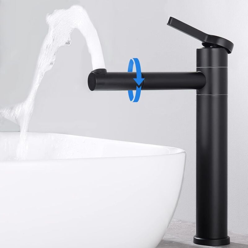 foto del prodotto gotrays miscelatore per lavabo girevole a 360 nero miscelatore per lavabo in acciaio inox miscelatore per bagno altezza 30 cm 
