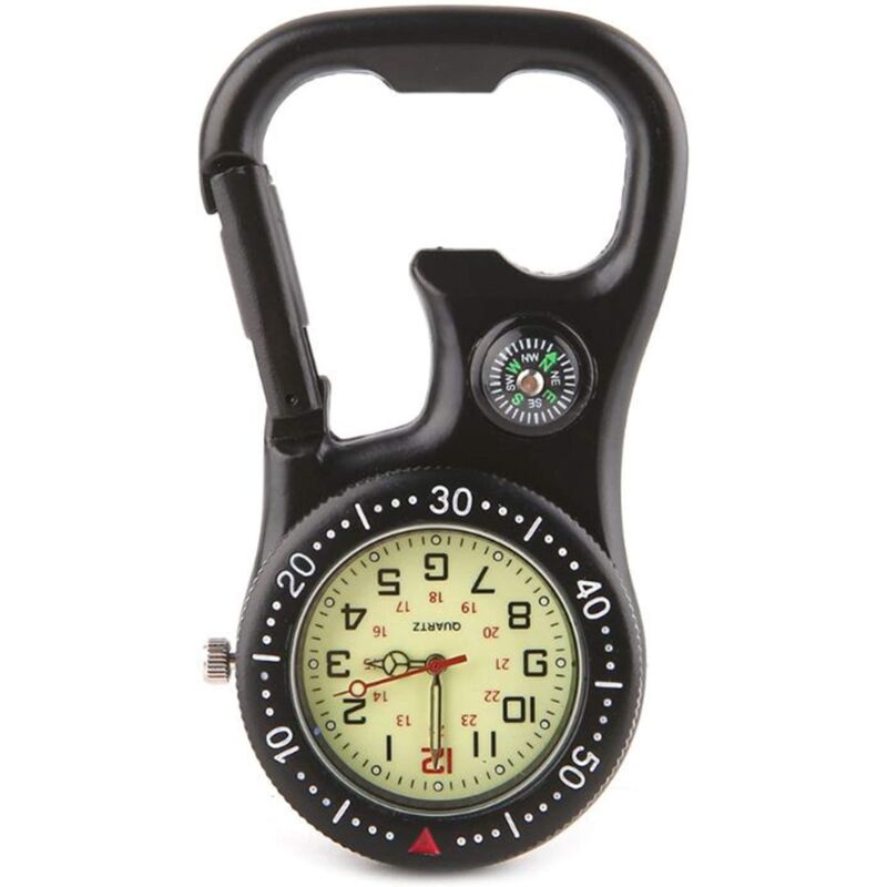 foto del prodotto gotrays moschettone da arrampicata orologio luminoso fibbia appesa bussola apribottiglie display analogico movimento al quarzo, 8,2x4,6x1,3cm