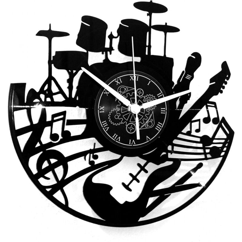 foto del prodotto gotrays orologio da parete in vinile lp 33 giri, idea regalo vintage fatta a mano, per casa, chitarra, tastiera, batteria