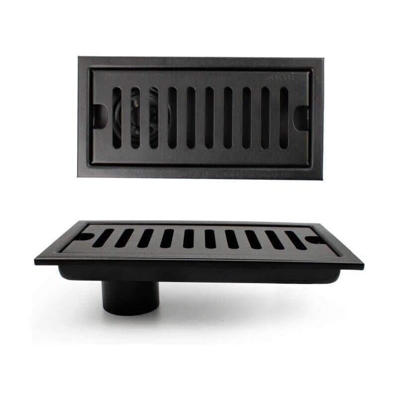 foto del prodotto gotrays piletta di scarico rettangolare con sifone antiodore, scarico doccia 20 10 cm con valvola di non ritorno, scarico verticale nero con