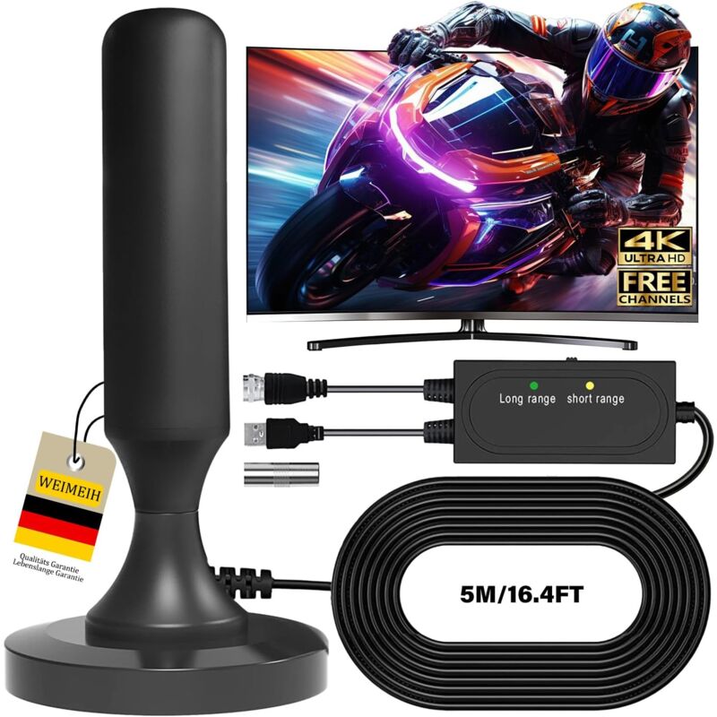 foto del prodotto gotrays potente antenna tv interna, 2025 potente antenna hdtv interna con base magnetica canali locali gratuiti 420 km di portata ricezione a