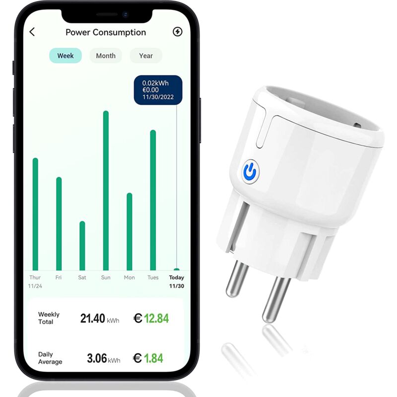foto del prodotto gotrays presa wlan con misuratore di potenza, presa wifi, mini design, consumo energetico, misuratore e contatore dei costi energetici, controllo