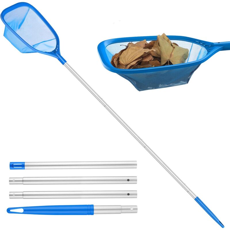 foto del prodotto gotrays pulizia della piscina, reti da skimmer di superficie da 150 cm per piscina, reti da fondo per piscina con palo in alluminio stabile da 1,14