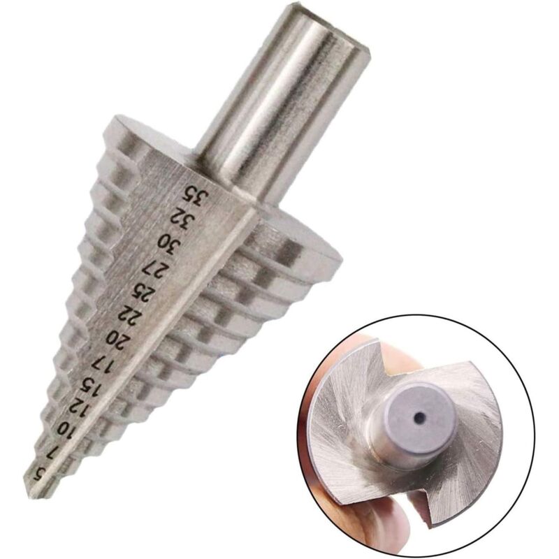 foto del prodotto gotrays punta conica per trapano a gradini, 13 gradini, 5 mm 35 mm, hss, 4241, punta conica esagonale in titanio, utensile per fresatura di fori,