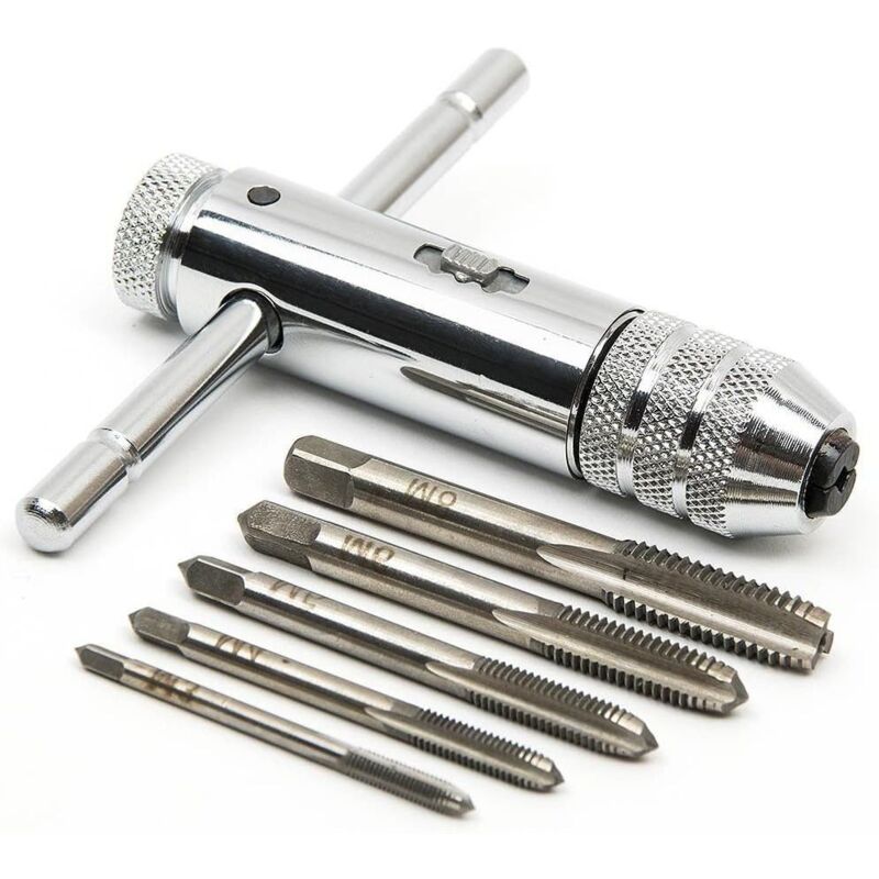 foto del prodotto gotrays rubinetti a mano maschi metrici maschi e filiere maschi m3 m4 m5 m6 m8 maschi per filettatura con portamaschi a cricchetto reversibile
