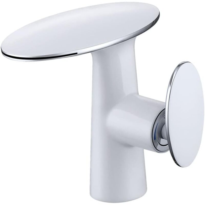 foto del prodotto gotrays rubinetti per lavabo in ottone bianco, cascata, bagno, maniglia singola, miscelatore per lavabo, acqua calda e fredda, gru, bianco
