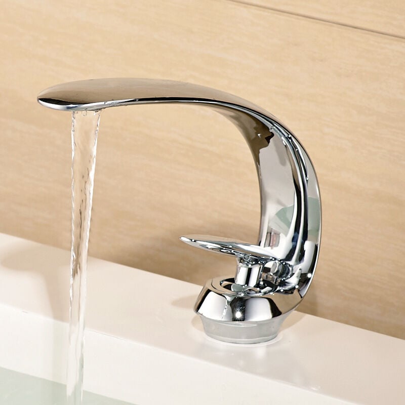 foto del prodotto gotrays rubinetti per lavandino del bagno miscelatore per lavandino in ottone monoforo gru per lavabo rubinetto per lavabo art, argento