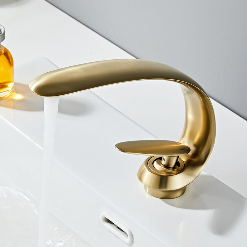 foto del prodotto gotrays rubinetti per lavandino del bagno miscelatore per lavandino in ottone monoforo gru per lavabo rubinetto per lavabo art, oro
