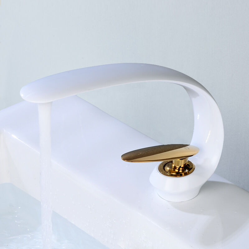 foto del prodotto gotrays rubinetti per lavandino del bagno miscelatore per lavandino in ottone monoforo gru per lavabo rubinetto per lavabo art, oro bianco