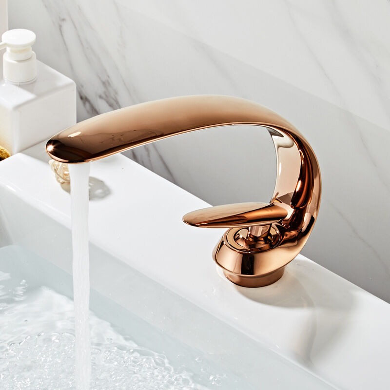 foto del prodotto gotrays rubinetti per lavandino del bagno miscelatore per lavandino in ottone monoforo gru per lavabo rubinetto per lavabo art, oro rosa