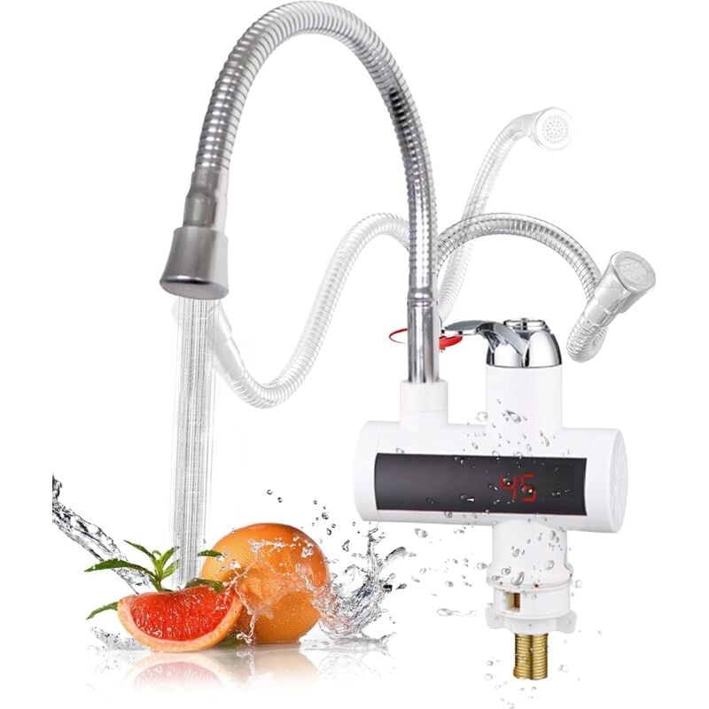 foto del prodotto gotrays rubinetto elettrico per acqua, scaldabagno girevole a 360 gradi, rubinetto per acqua, 3000 w, riscaldamento rapido, rubinetto con display