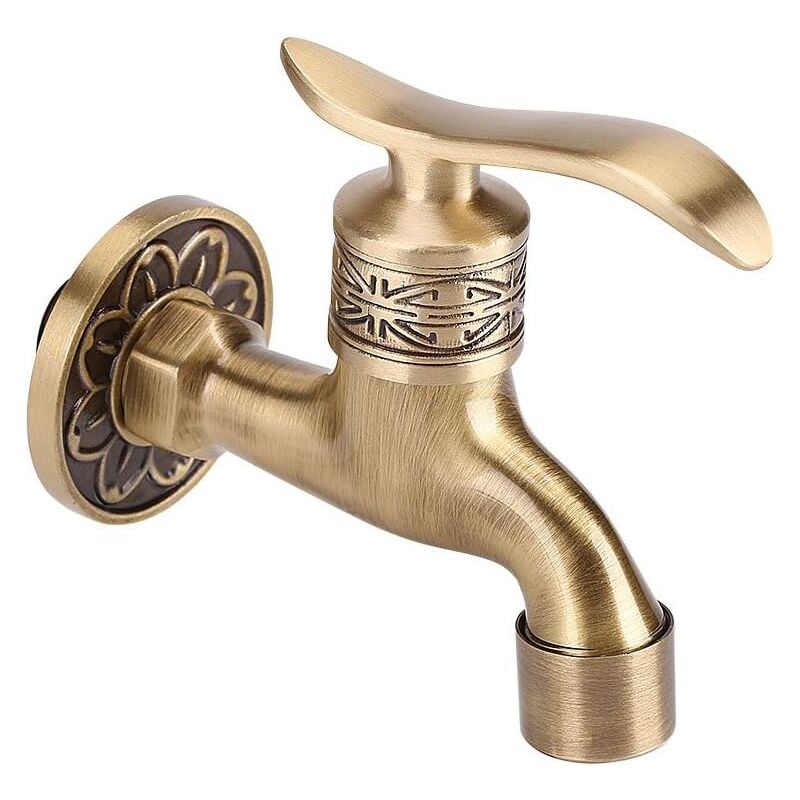 foto del prodotto gotrays rubinetto generico in ottone antico con maniglia in ottone, per lavanderia, bagno, montaggio a parete, rubinetto per lavatrice, giardino,