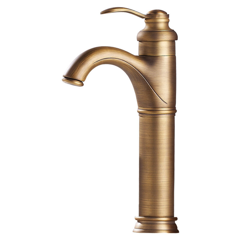 foto del prodotto gotrays rubinetto in ottone antico per lavabo da bagno, miscelatore per acqua calda e fredda, miscelatore per lavabo da appoggio, alto